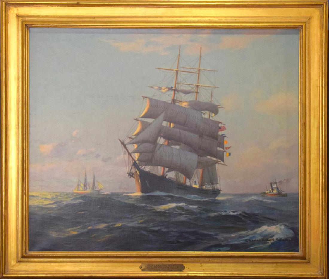 CHARLES ROBERT PATTERSON (1878-1958, NY) oil on canvas,: CHARLES ROBERT PATTERSON (1878-1958, NY) oil on canvas, sailing Ship, LEADING WIND, canvas size 24 1/2 x 29 1/2 inches