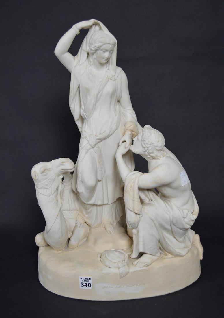 Parian sculpture, Isaac & Rebecca, 20"h x 13"w (with: Parian sculpture, Isaac & Rebecca, 20"h x 13"w (with large repair )
