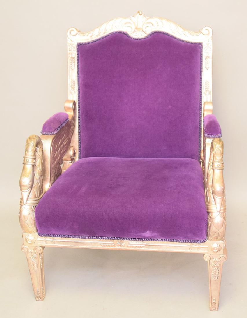 Silvered painted armchair, purple velvet upholstery: Silvered painted armchair, purple velvet upholstery