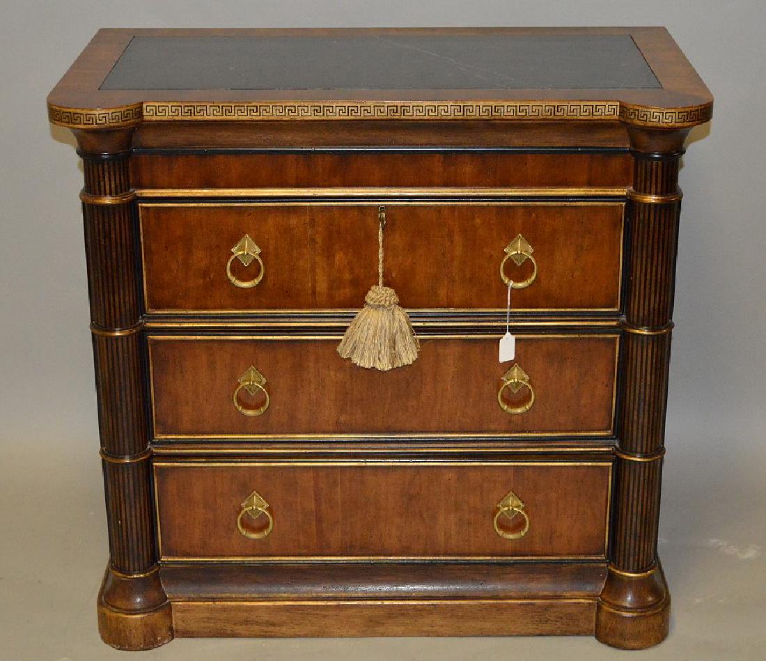 3 drawer marble inset top mahogany chest with ebony &: 3 drawer marble inset top mahogany chest with ebony & gilt accents
