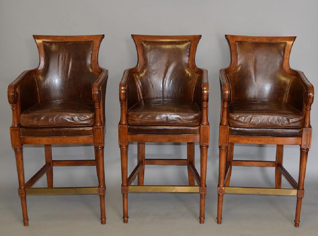 (3) Tommy Bahama leather bar stools: (3) Tommy Bahama leather bar stools