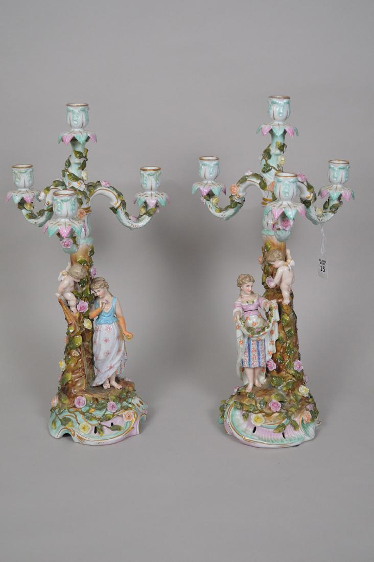 Pair Dresden Porcelain Figural 3 Light Candelabra. (1 of 11)