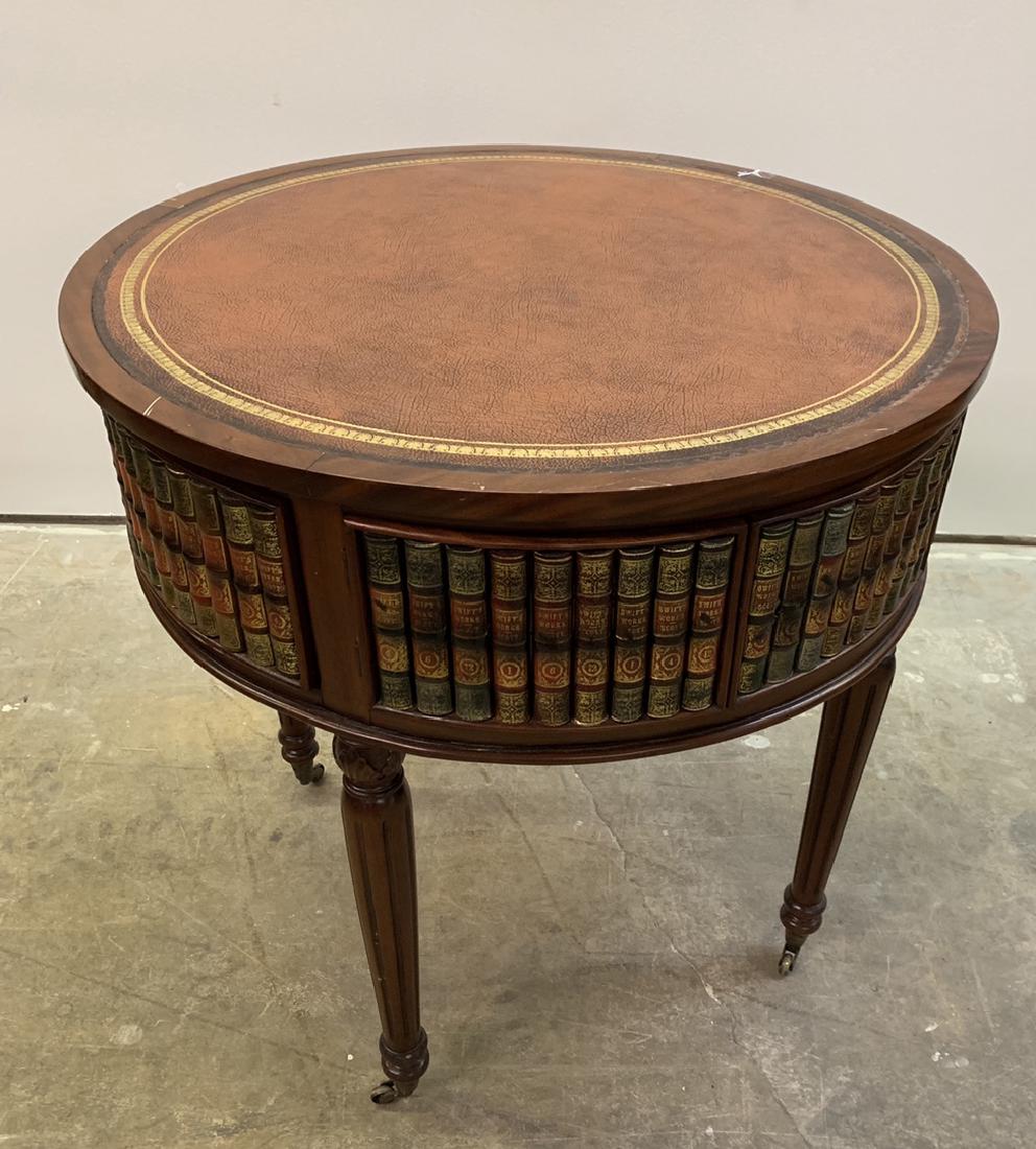 Maitland Smith mahogany leather top drum table with (1 of 3)