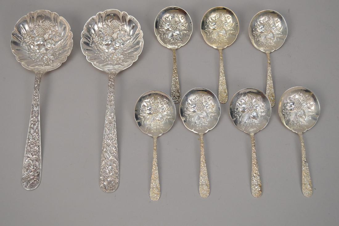 9 STERLING KIRK & SONS REPOUSED NUT SPOONS.  2 master (1 of 7)
