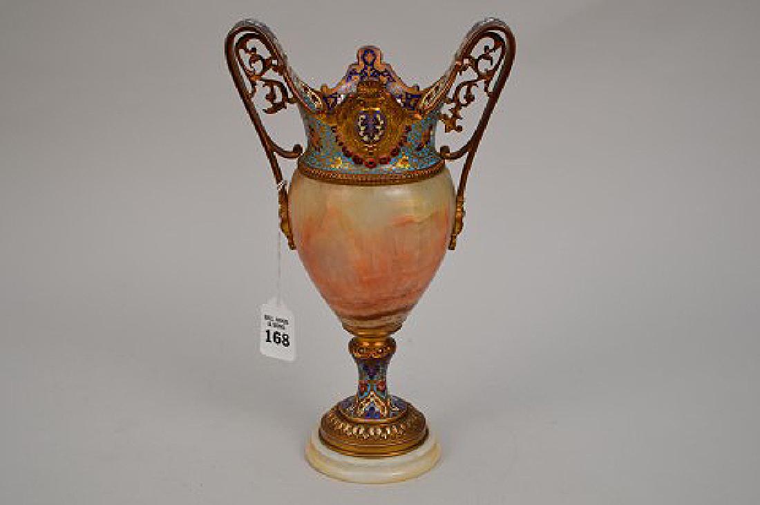 French Gilt Bronze Marble & Champlevé Vase.  Condition: (1 of 16)