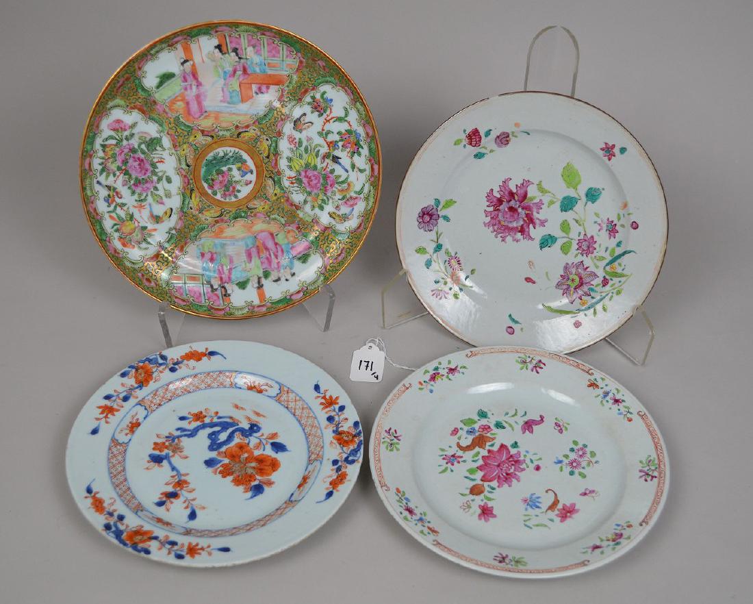 4 Chinese Export Porcelain Plates.  Largest Rose (1 of 9)
