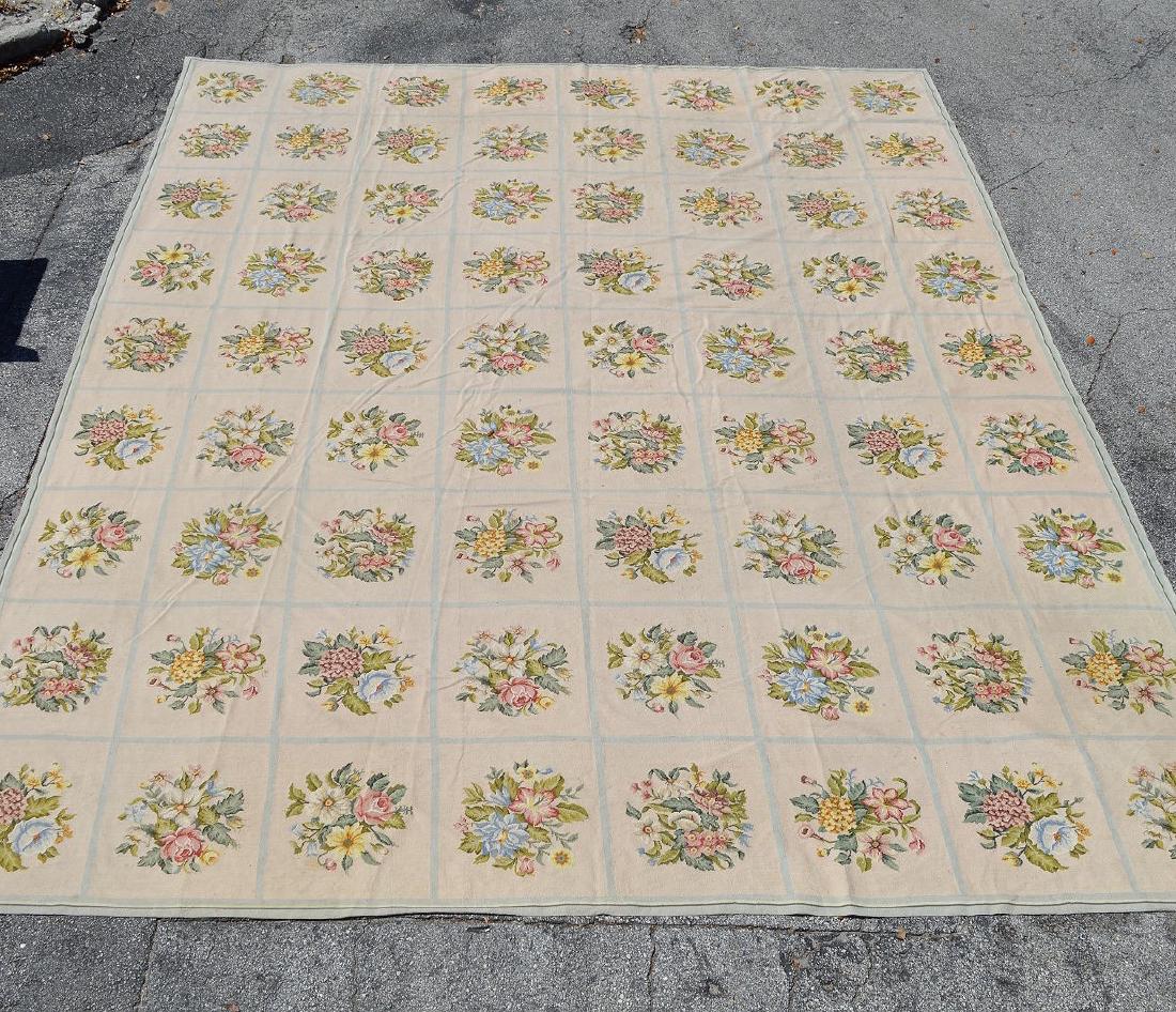 Needlepoint carpet, floral on squares, beige field, ___ (1 of 6)