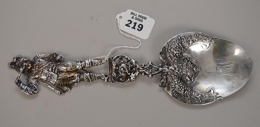 Continental 800 Silver Cavalier Figural Serving Spoon. (1 of 3)