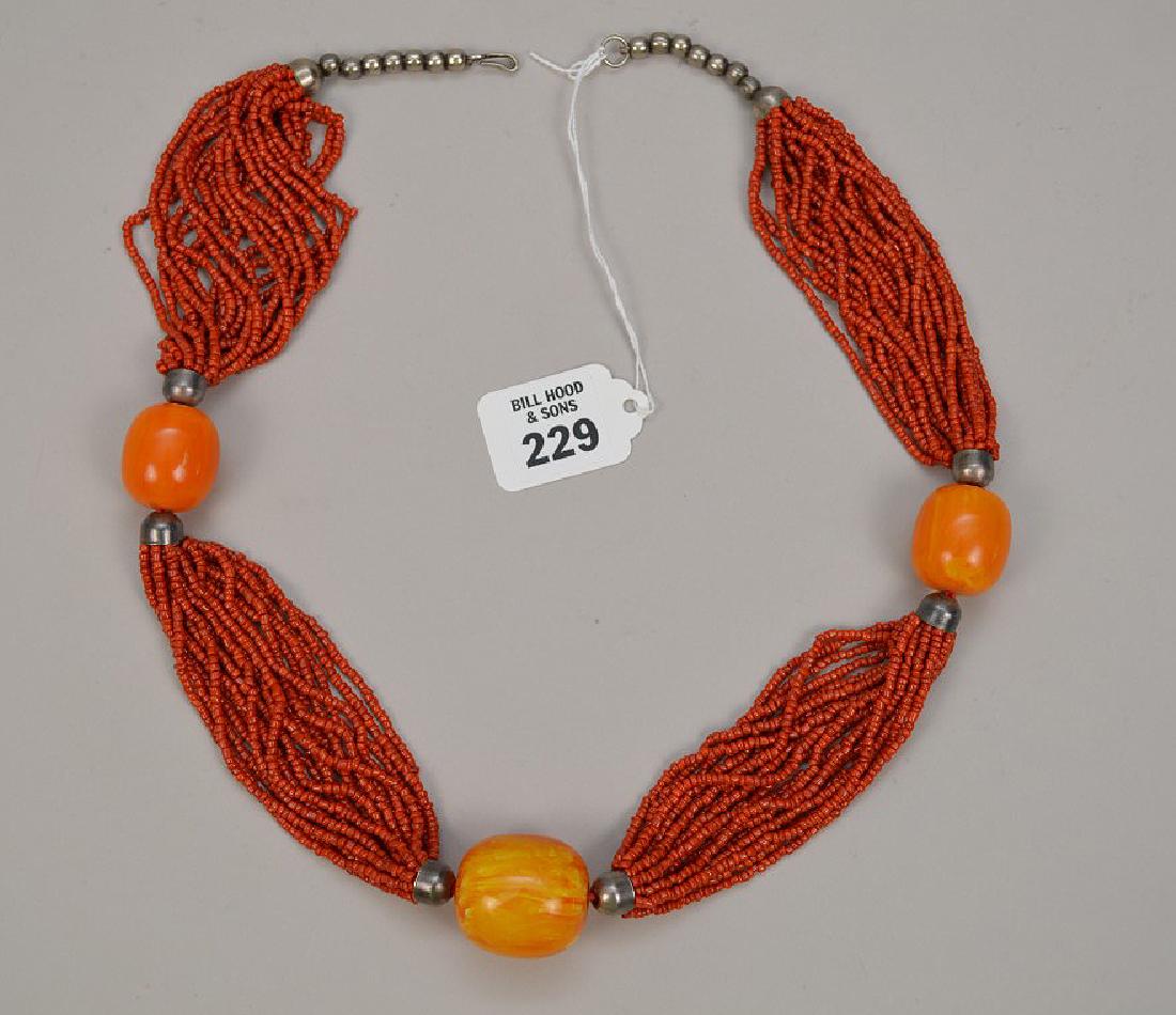 CORAL & AMBER BEAD NECKLACE. 29" long Condition good (1 of 4)