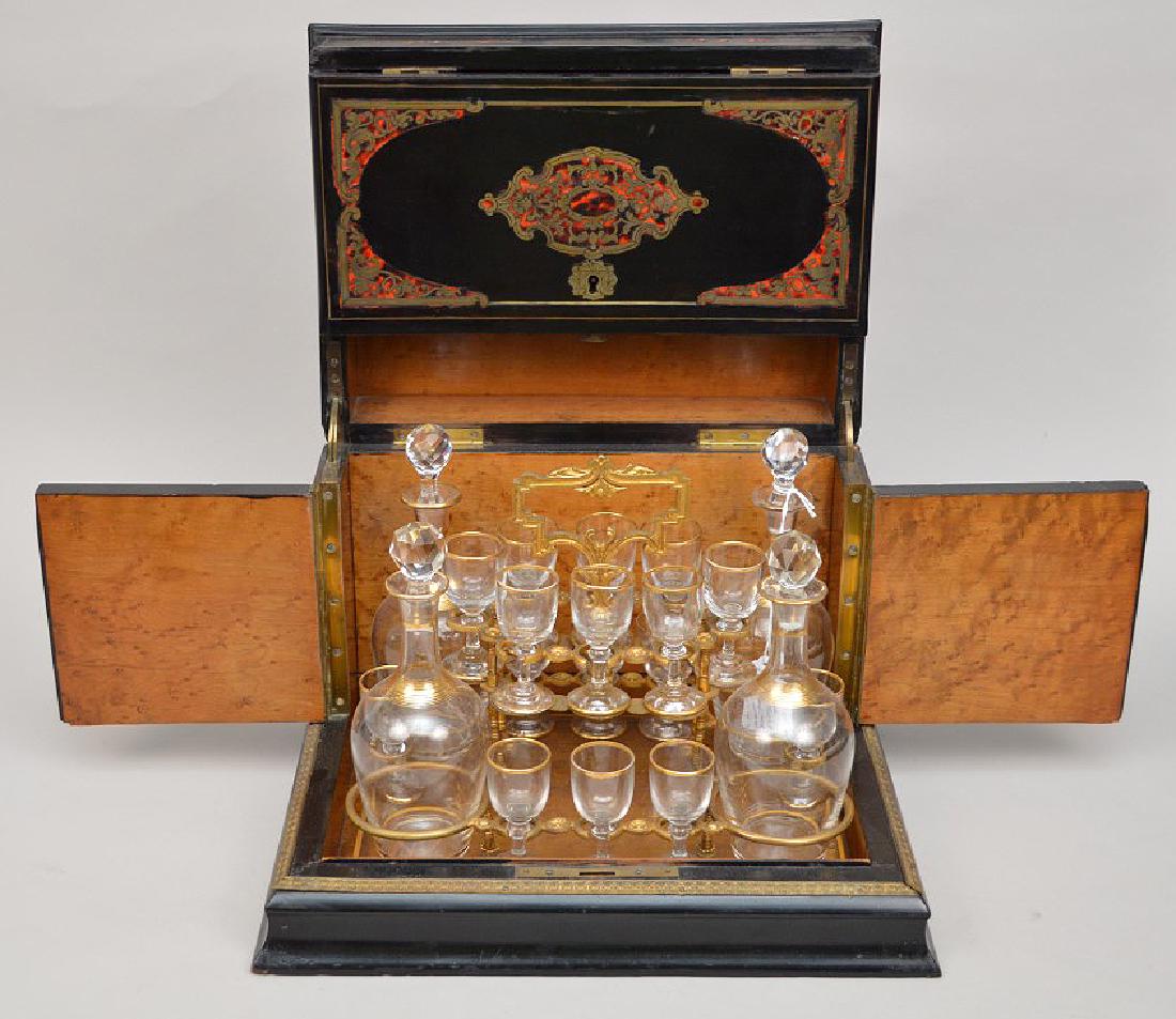 Antique Tantalus, ebonized ebony box with tortoise (1 of 12)