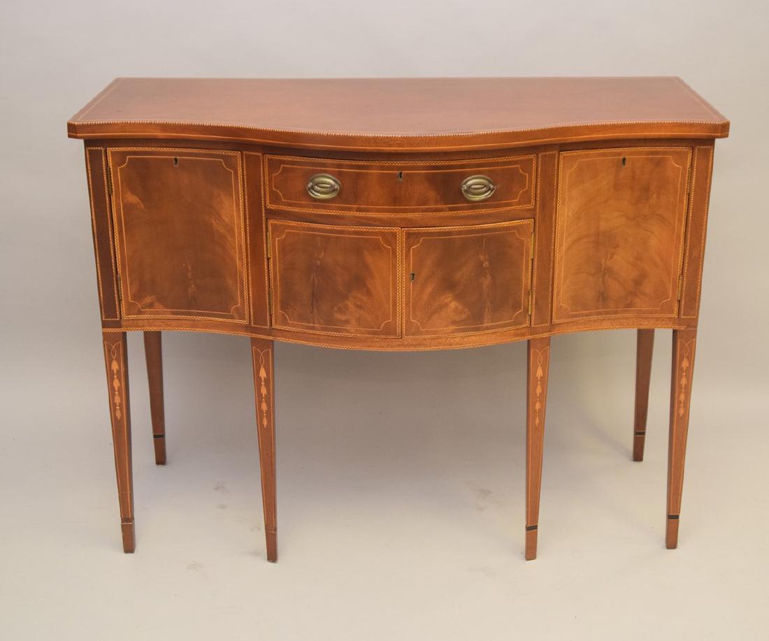 Diminutive 20th c. inlay mahogany serpentine sideboard, (1 of 3)