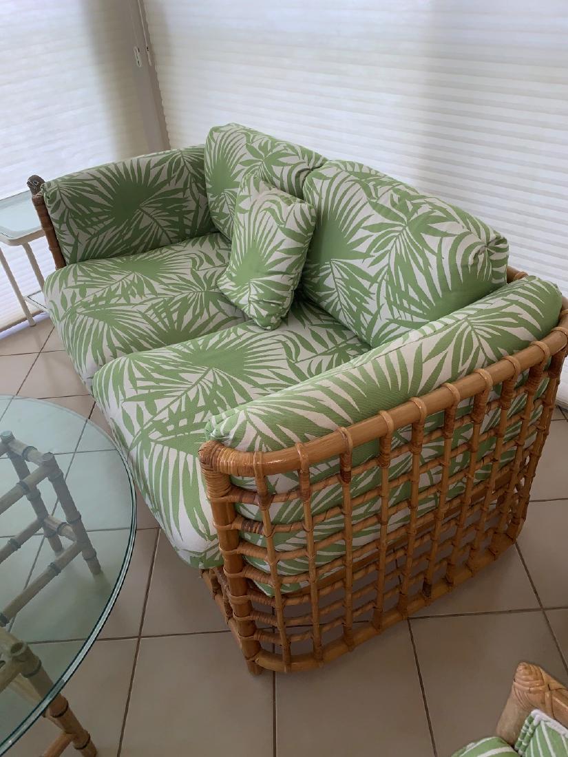 Vintage rattan sofa with tropical upholstery, 25"h x (1 of 3)
