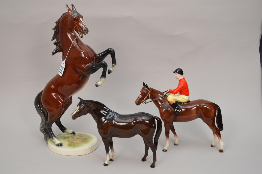 3 Ceramic horses rearing, signed Goebel, one illegible: 3 Ceramic horses rearing, signed Goebel, one illegible and one with jockey, East Germany Shipping: Our Gallery offers shipping for this item. To inquire call or text Maria at 561-351-2013 or email gid