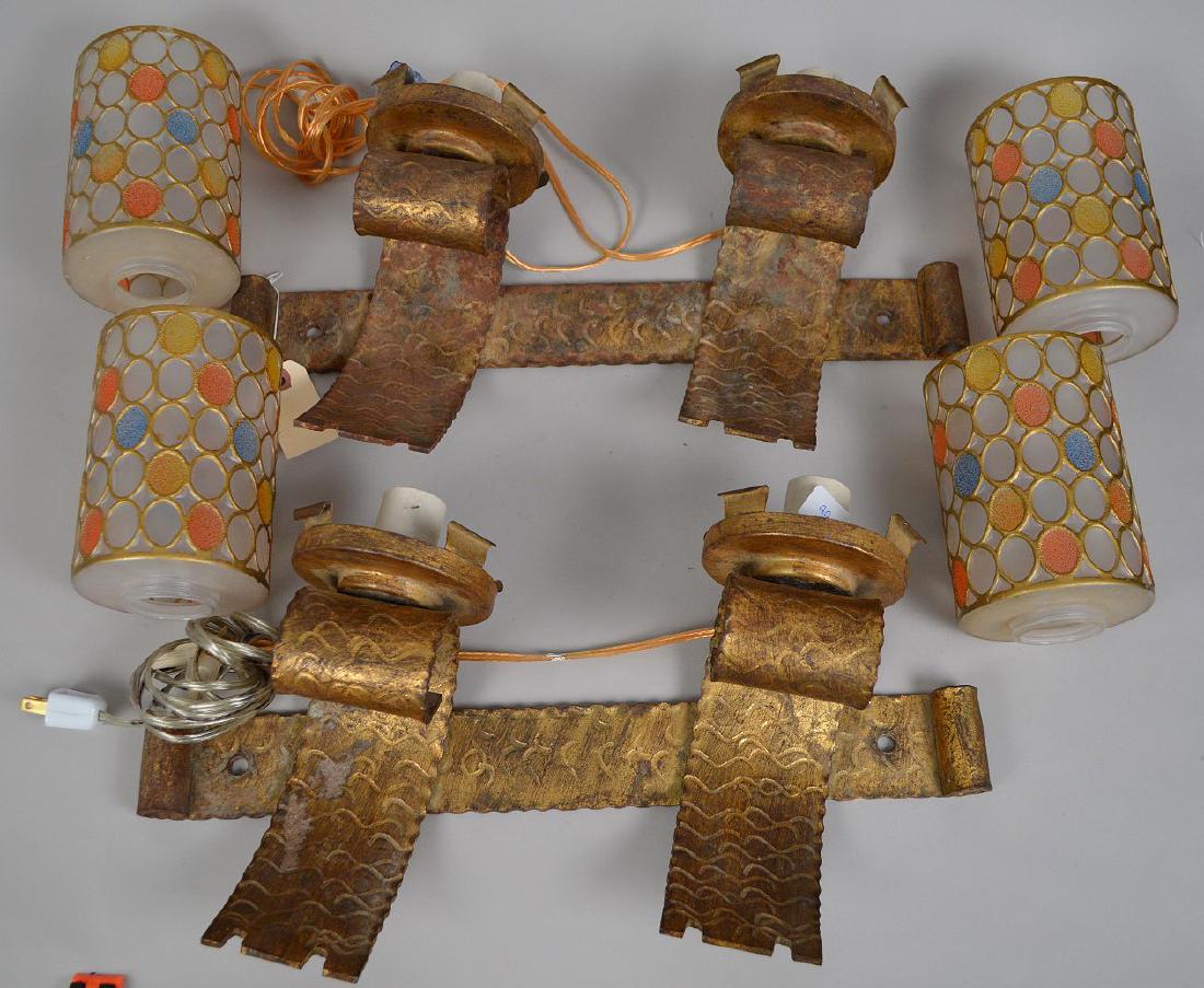 Pair gilt metal/iron double wall sconces with block (1 of 5)