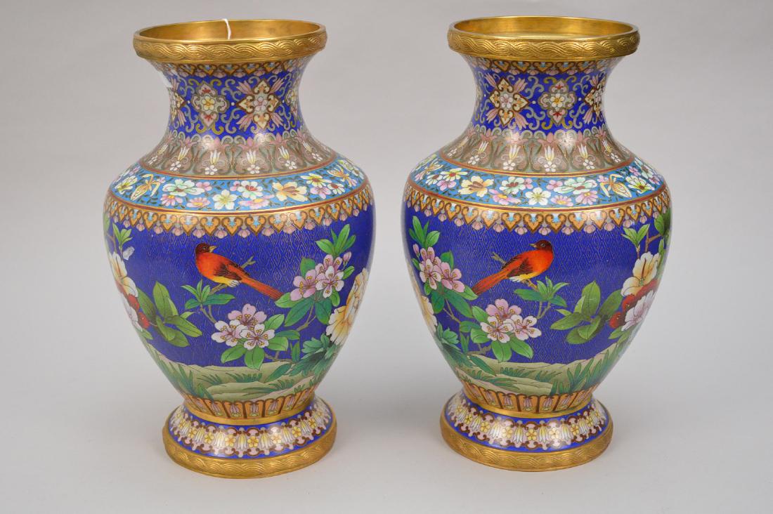 Pair Cloisonné vases, 12 1/2"h (good condition) (1 of 6)