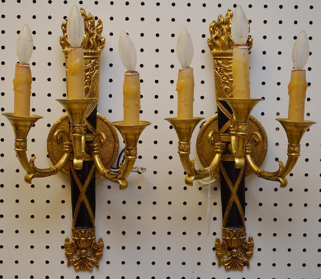 Pair Napoleonic style gilt metal 3 light wall sconces, (1 of 5)