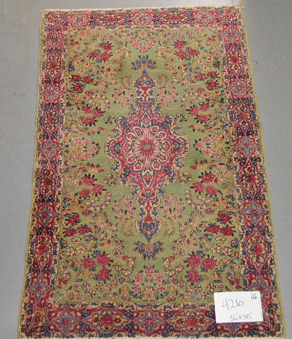 Sarouk carpet, rose on green ground with floral, 56" x (1 of 5)