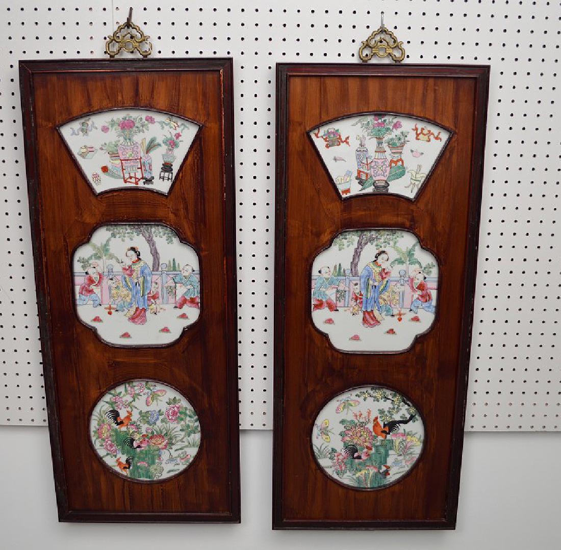 2 Asian panels each with 3 different shape framed (1 of 5)