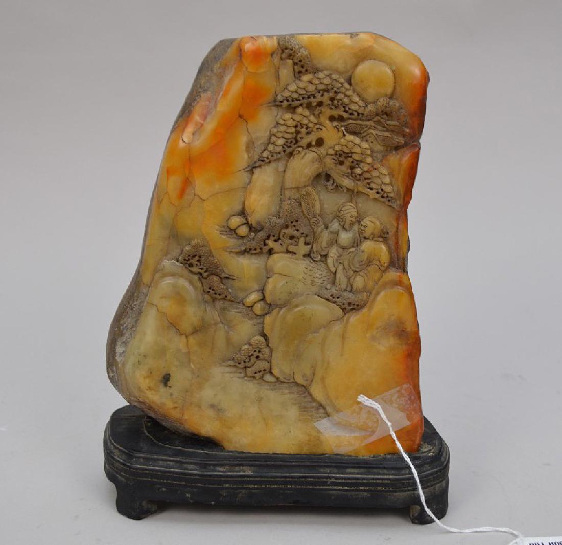 ANTIQUE CHINESE CARVED SOAPSTONE MOUNTAIN SCEEN. On a (1 of 5)