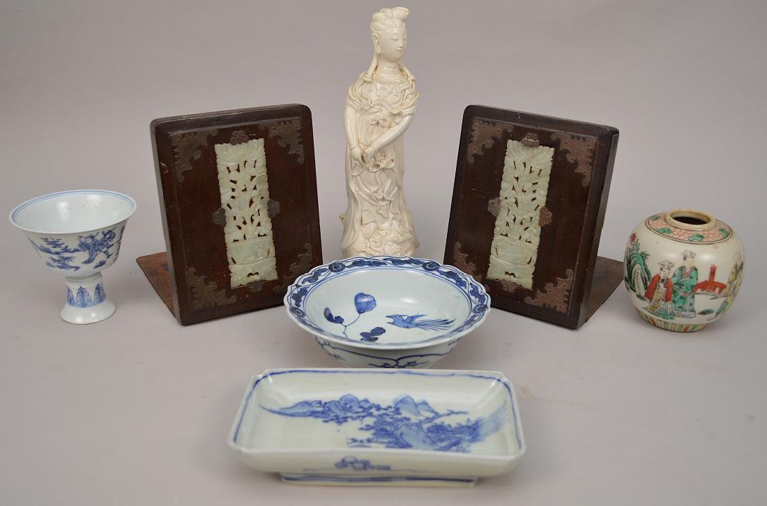 7 ANTIQUE CHINESE ARTICLES.  Pair of Chinese Wood with (1 of 9)