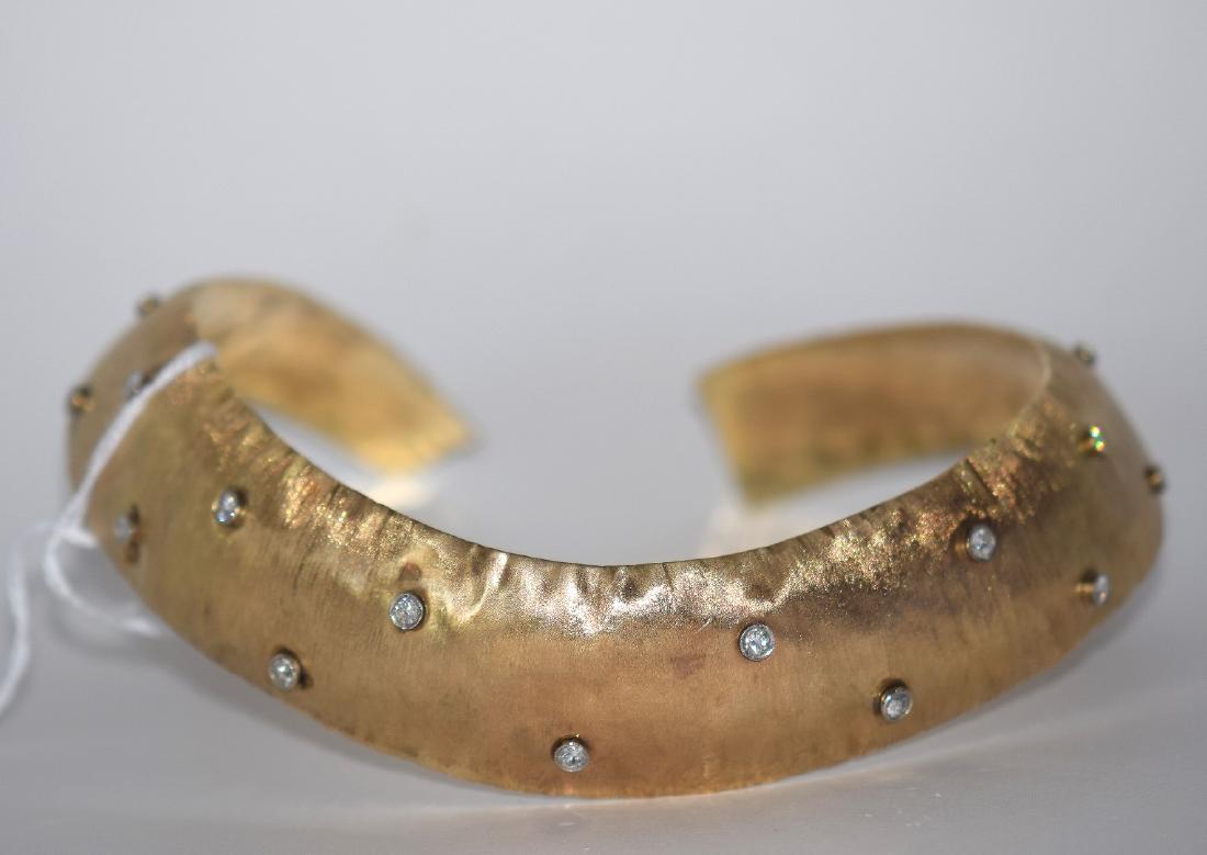 14kt yellow gold choker necklace, approx. 15 bezel set: 14kt yellow gold choker necklace, approx. 15 bezel set diamonds, 3.5 ct dia total wt. 29.3 dwt This item is available for in house shipping contact Maria 561-351-2013 or email gidgett63@gmail.com