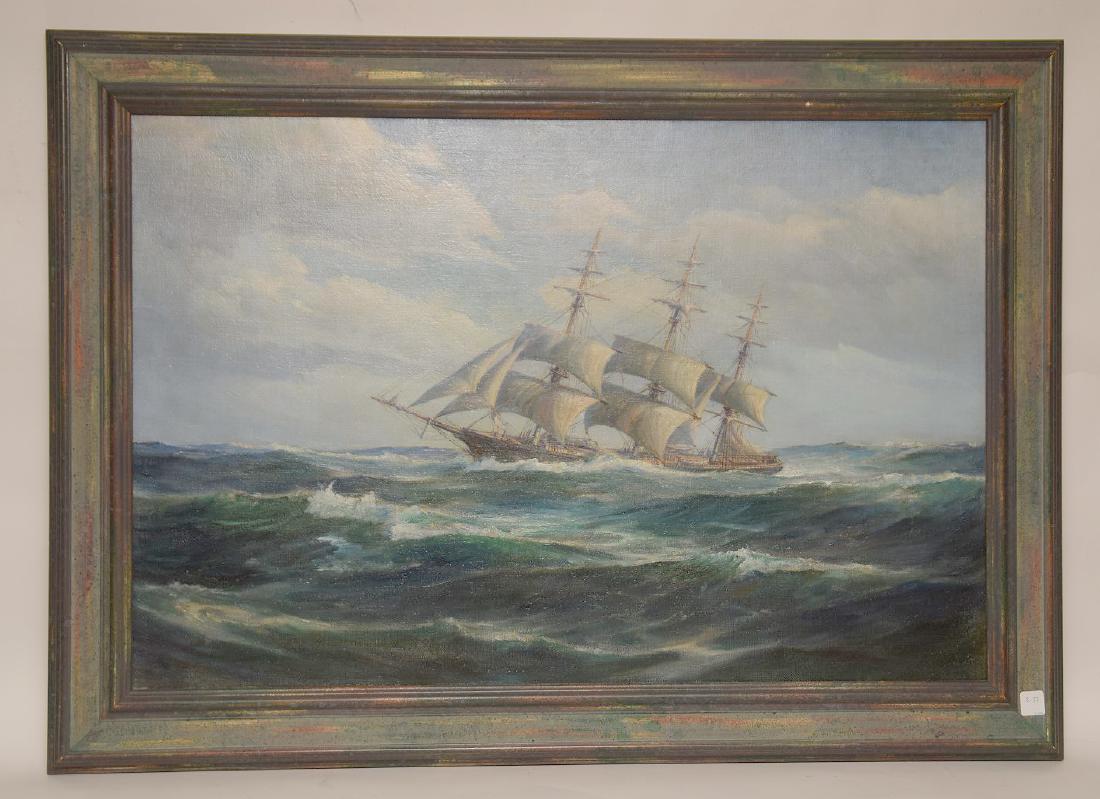 Antique American School Marine scene Clipper ship, 24 x: Antique American School Marine scene Clipper ship, 24 x 36 inches, no visible signature