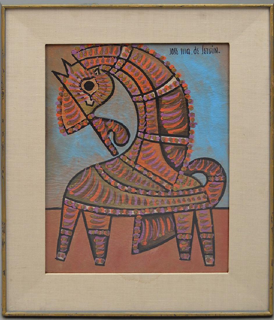 Jose Maria de Servin (Mexico, born 1917); Mexican Toy: Jose Maria de Servin (Mexico, born 1917); Mexican Toy Horse, watercolor on paper, painting size 19 x 14 inches sight This item is available for in house shipping contact Maria 561-351-2013 or email gi