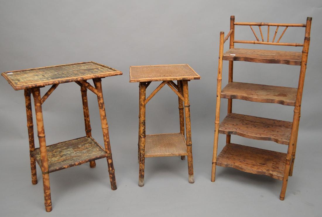 3 Vintage Bamboo stands, 2 tables & 1 shelf stand: 3 Vintage Bamboo stands, 2 tables & 1 shelf stand (loose joints needs tightening)