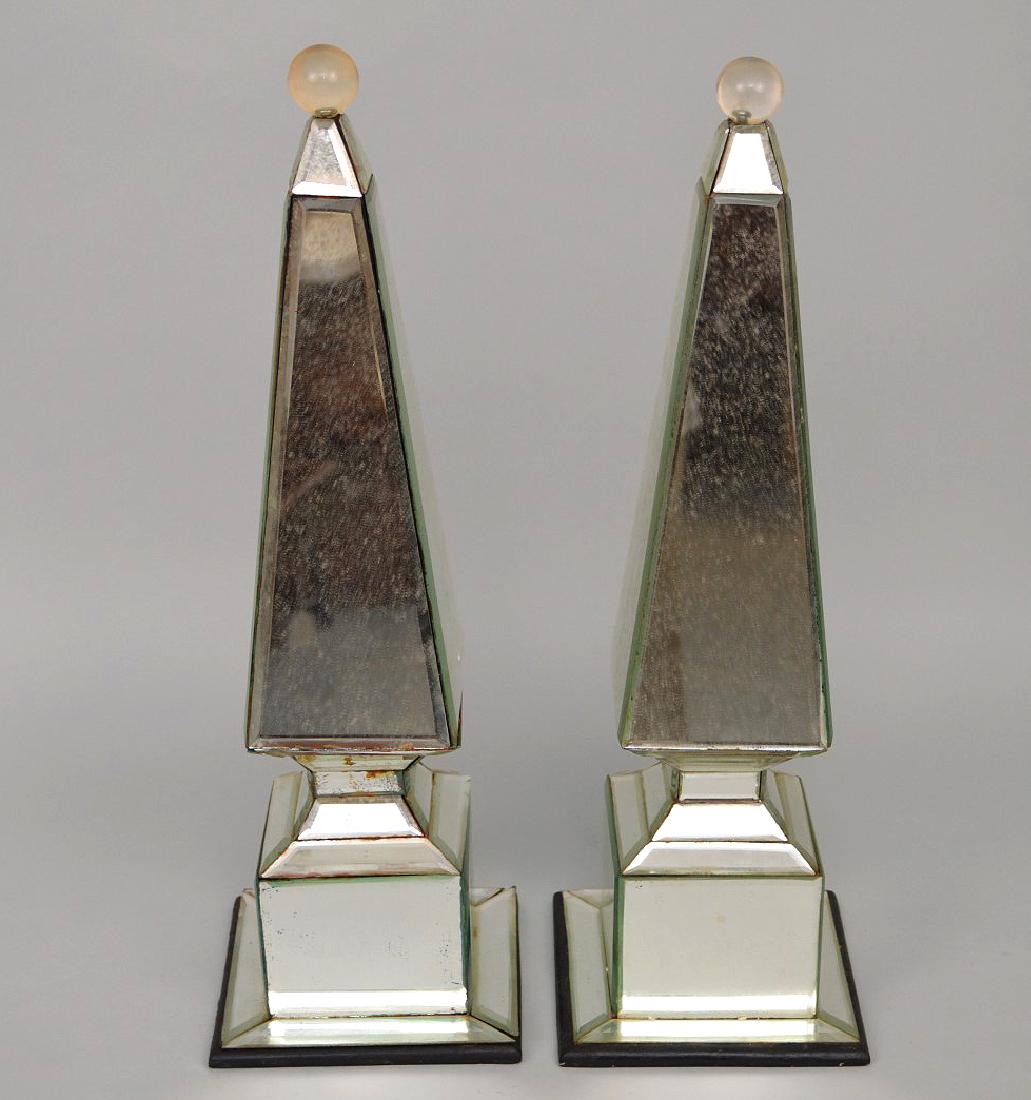 Vintage mirrored obelisks, 18"h (some flaking): Vintage mirrored obelisks, 18"h (some flaking)