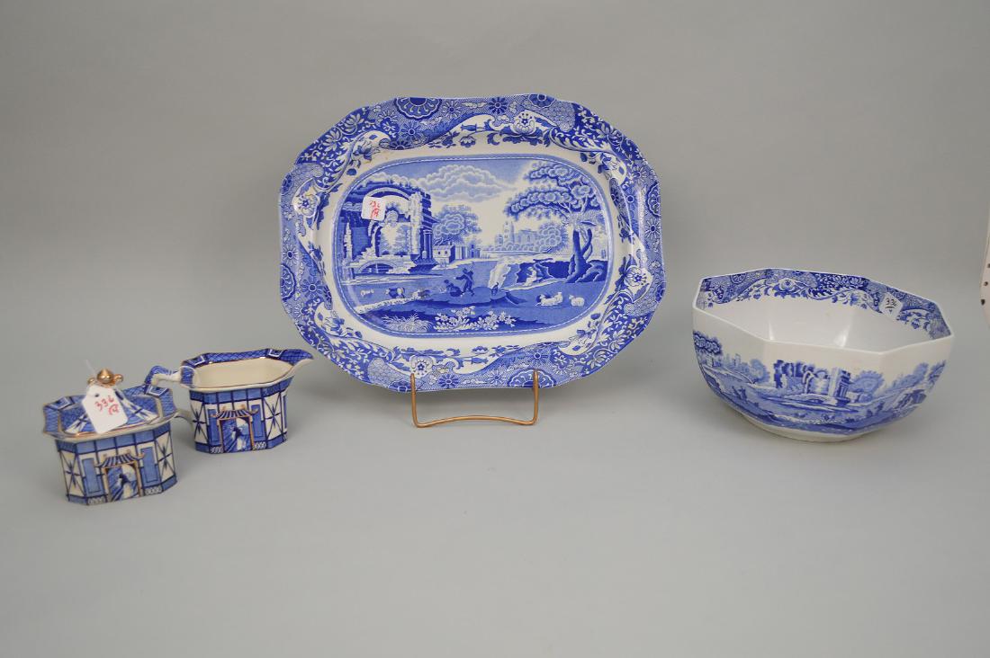 Blue & white china, Spode platter (16"L), Octagonal: Blue & white china, Spode platter (16"L), Octagonal Spode bowl (5"dia), Mottahedeh creamer and covered sugar This item is available for in house shipping contact Maria 561-351-2013 or email gidgett63@