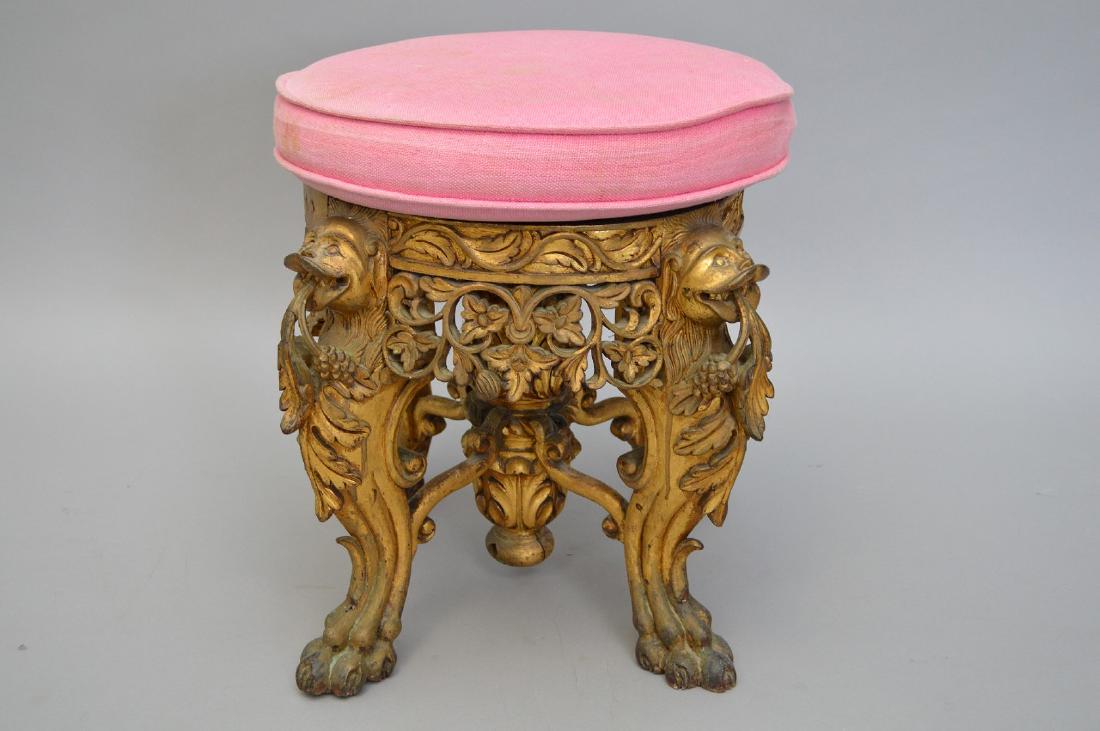 Carved Giltwood Piano Stool Height 14" Diameter 14": Carved Giltwood Piano Stool Height 14" Diameter 14"
