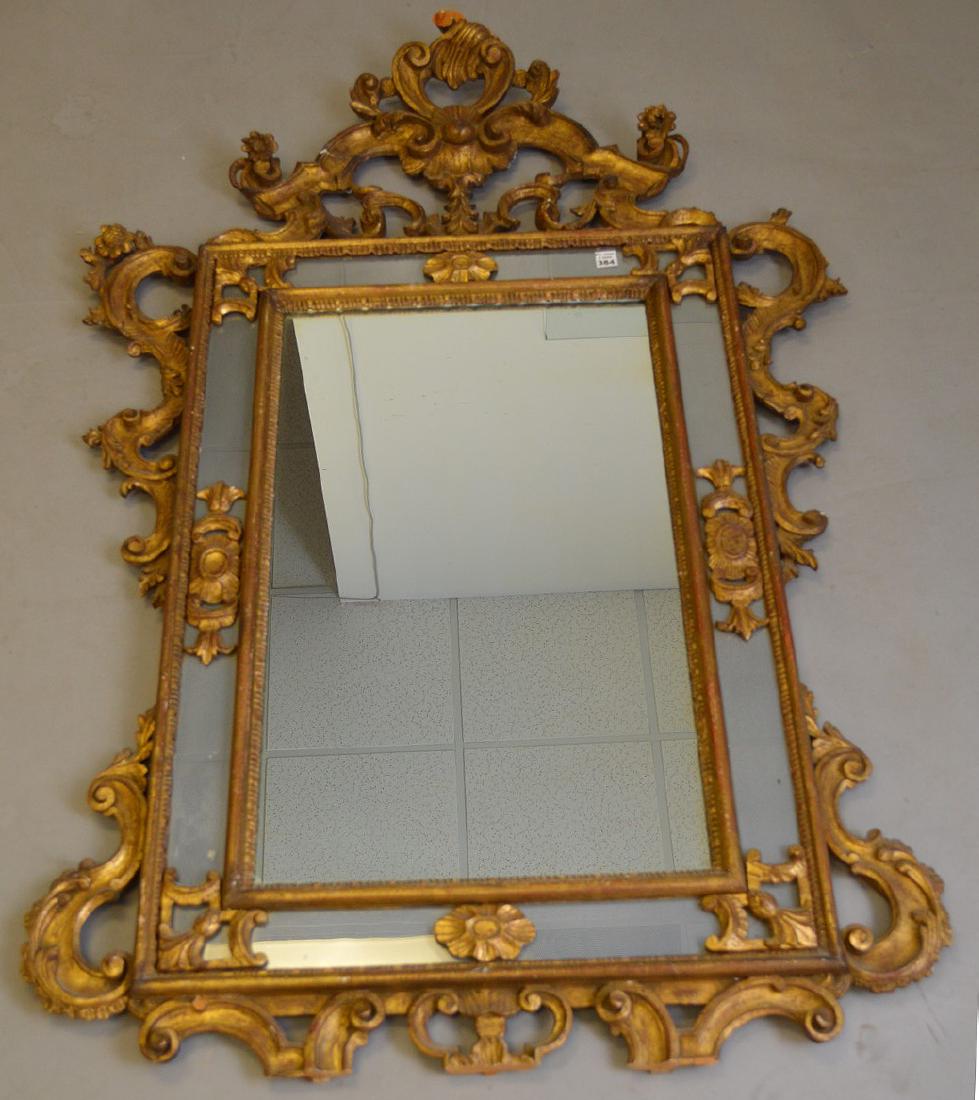 French rococo style mirror, giltwood double mirrored: French rococo style mirror, giltwood double mirrored border, 56"h x 36"w