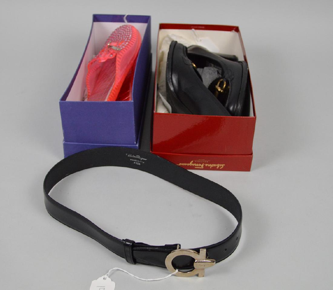 2 Shoes and 1 Belt. Stuart Weitzman Jelly Shoe never: 2 Shoes and 1 Belt. Stuart Weitzman Jelly Shoe never worn Size 7, Black Leather Salvatore Ferragamo Pumps Size 7 normal wear on sole and 1 Salvatore Ferragamo Belt size 30.5" in good condition. This i