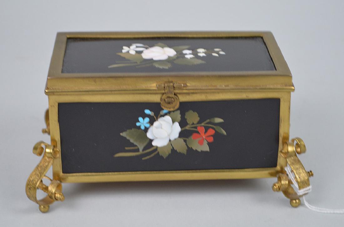 Pietra Dura & gilt metal box with hinged top, gilt (1 of 9)