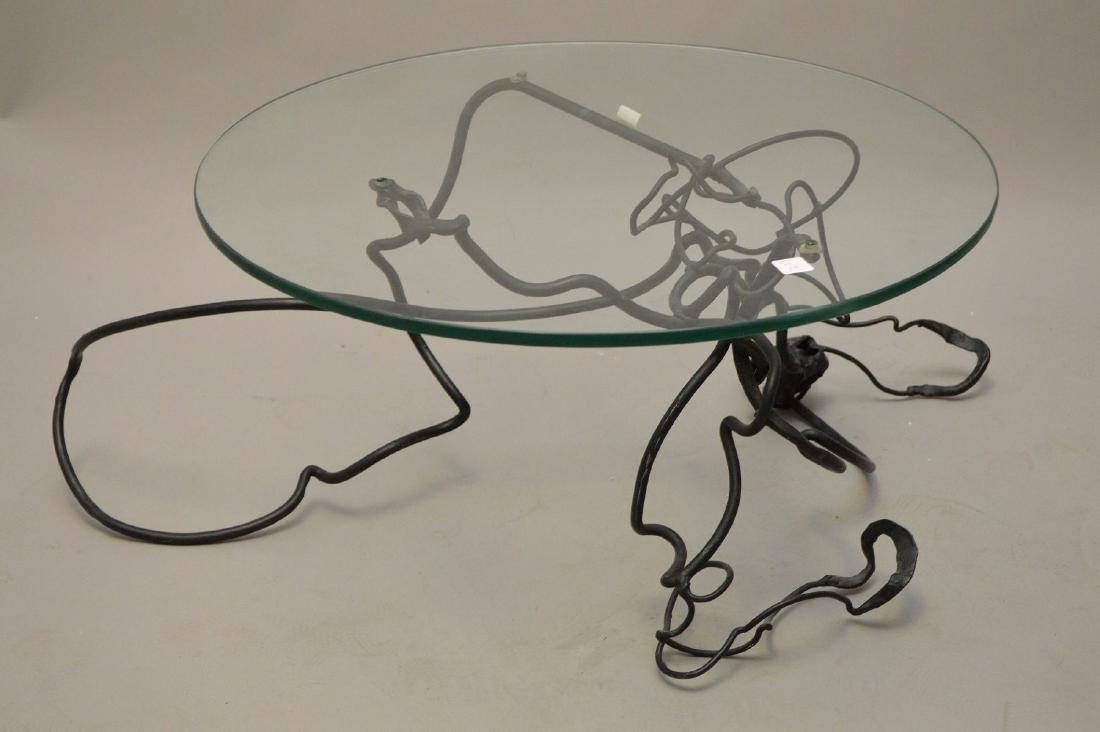 COFFEE TABLE,  abstract iron black base with glass top, (1 of 7)