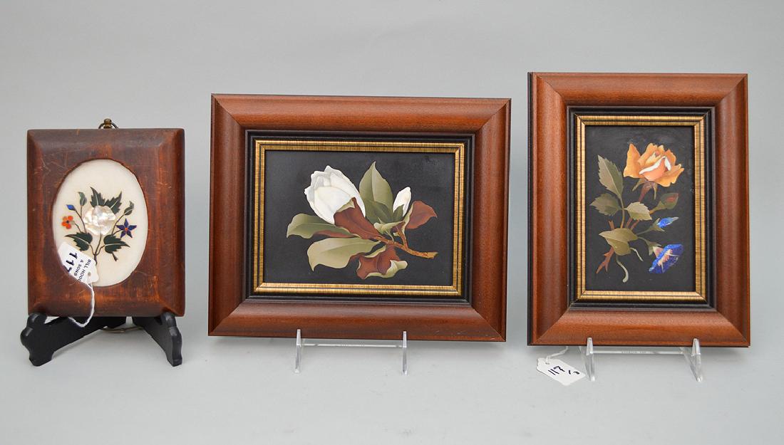 3 framed Pietra Dura plaques;  floral scene with white (1 of 8)