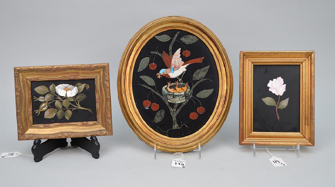 3 framed Pietra Dura plaques;  Oval plaque depicting (1 of 7)
