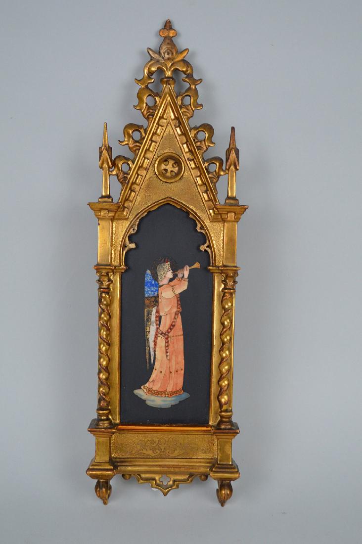 Antique Pietra Dura plaque in carved giltwood frame (1 of 7)