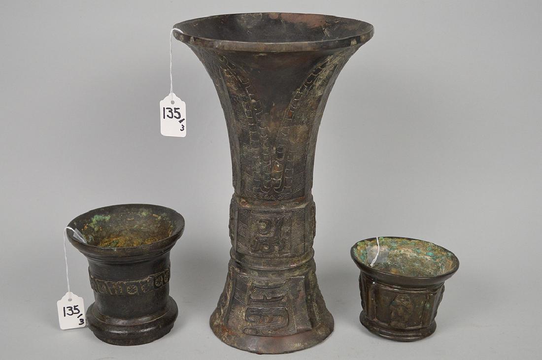 3 Early Chinese Bronze Articles.  Large Chinese Bronze (1 of 10)