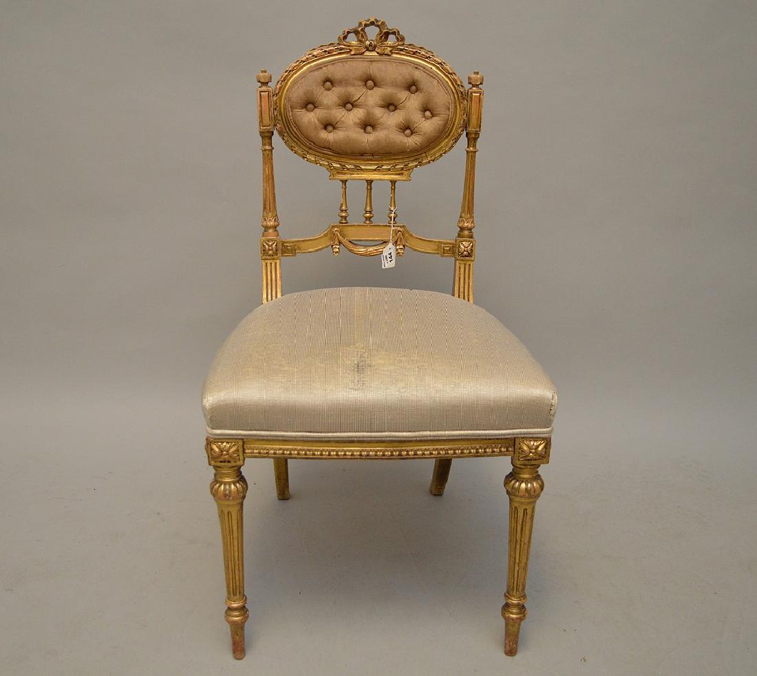 Diminutive French gilt Parlor chair with tufted oval (1 of 11)