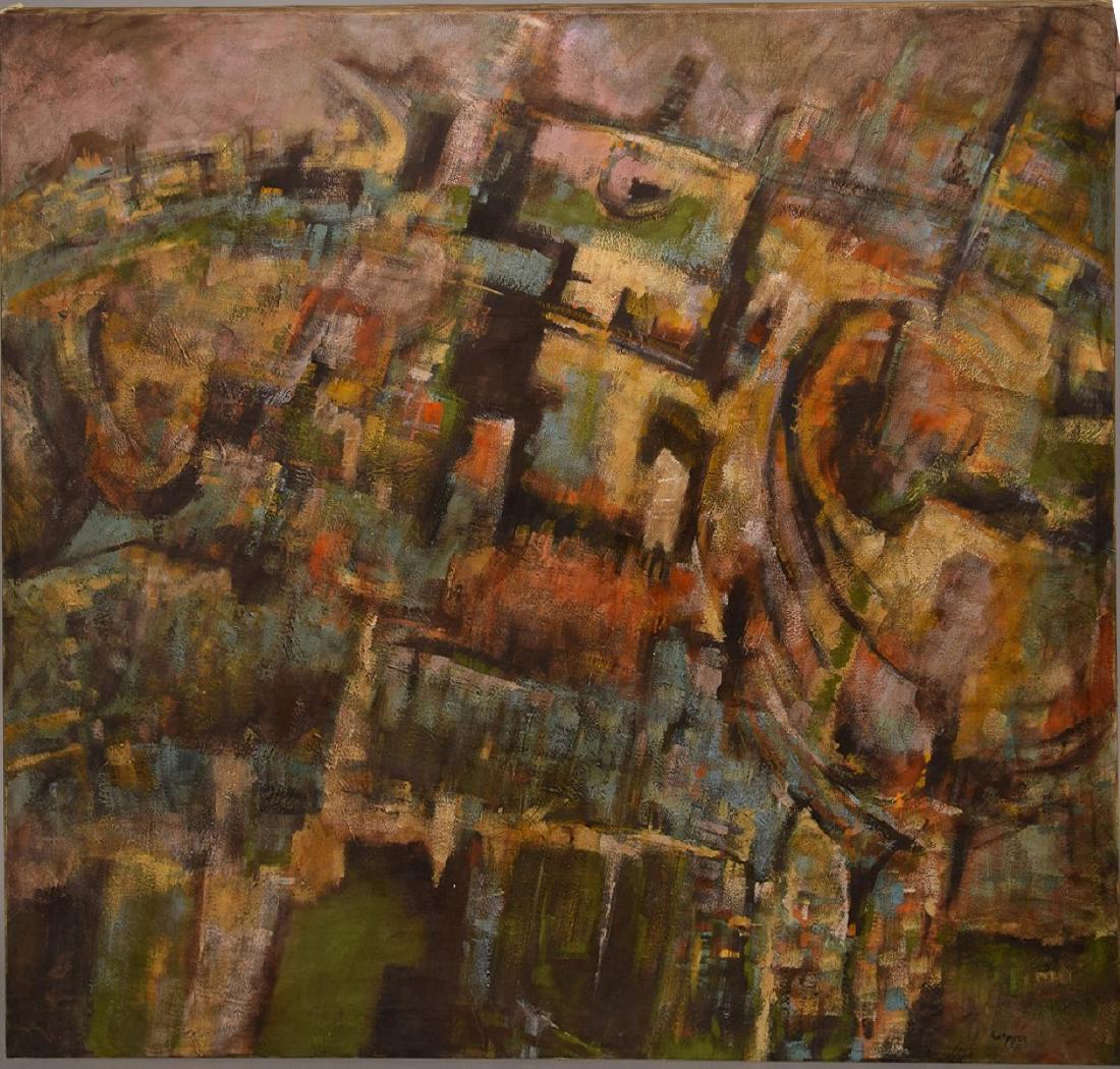 Antonio Corpora (1909 - 2004) oil on canvas, Abstract: Antonio Corpora (1909 - 2004) oil on canvas, Abstract Painting dated 1957, 51 x 51 inches