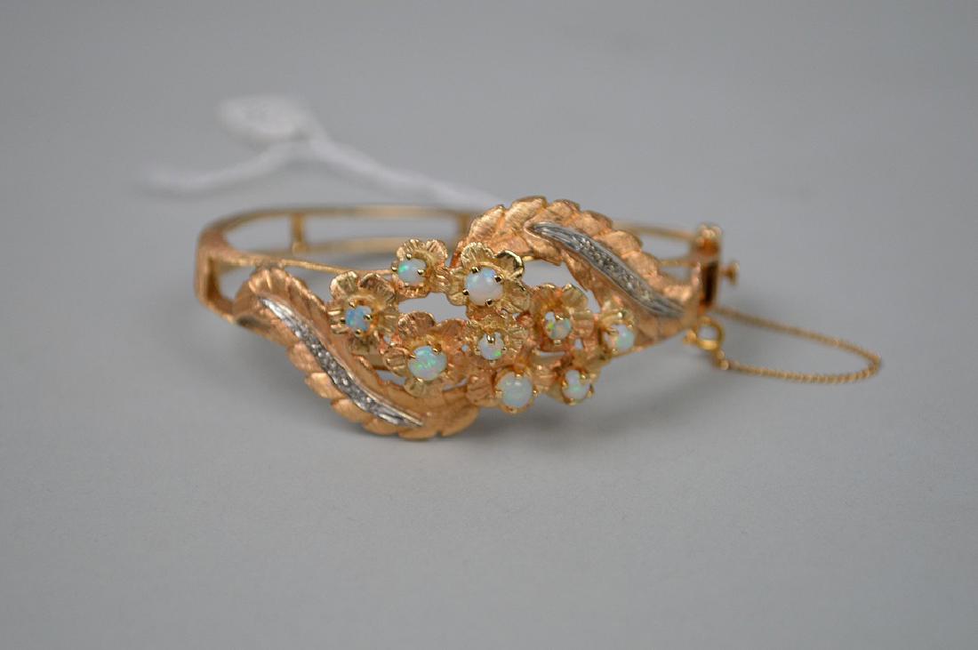 Ladies 14kt diamond & opal cuff bracelet, 25.4 grams (1 of 4)