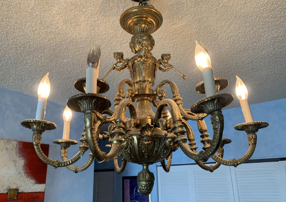 Bronze 12 Light Chandelier Female Masks Surround Base Jul 09