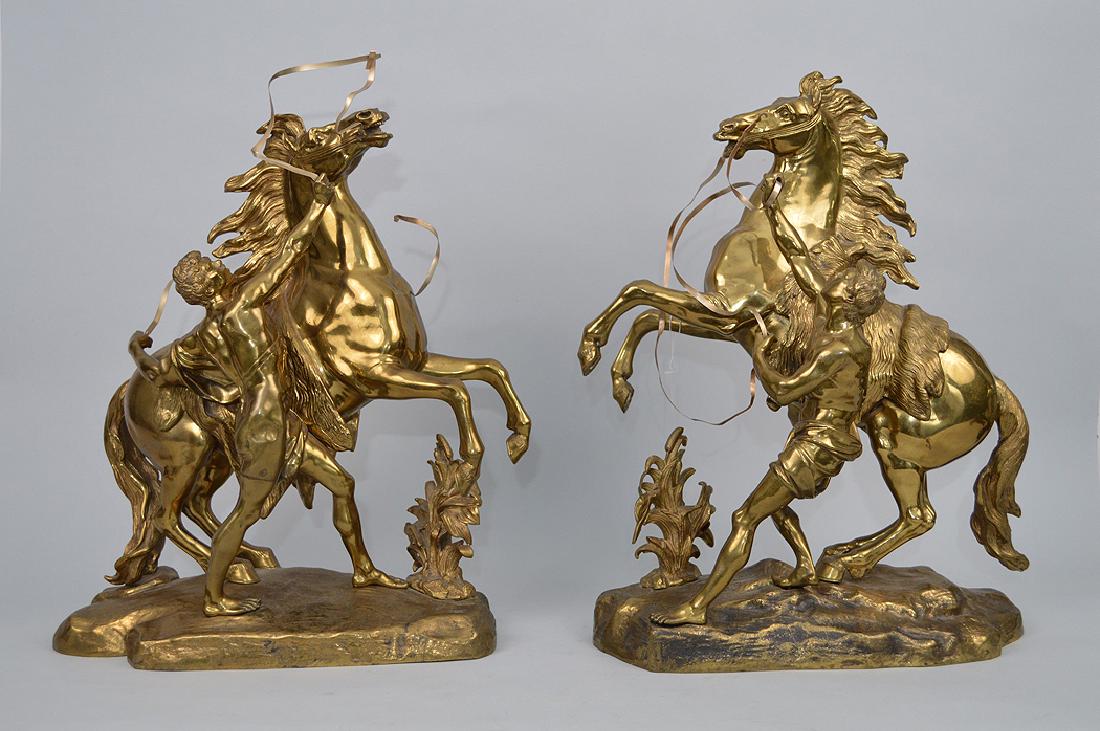 PAIR BRASS SCULPTURES OF A REARING HORSE WITH MAN (1 of 14)