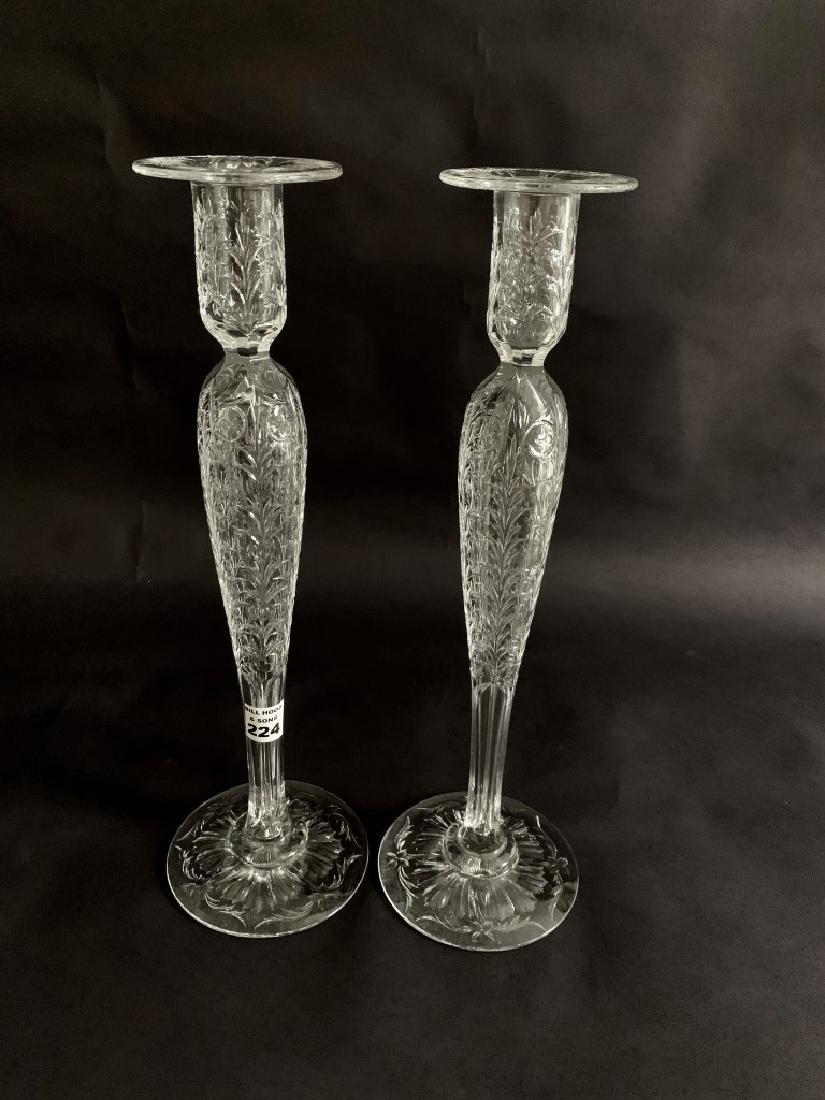 Pair fine cut glass tapering candlesticks, 15 1/2"h (1 of 3)