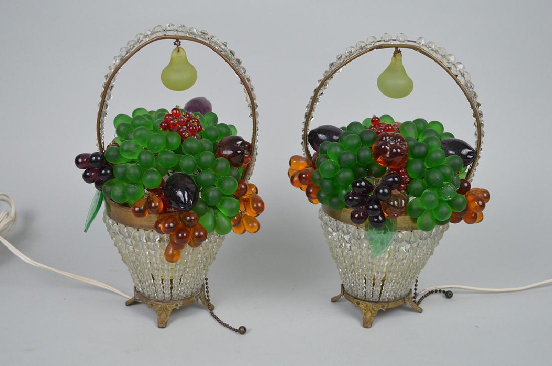 Pair Czech basket lamps, 11"h: Pair Czech basket lamps, 11"h