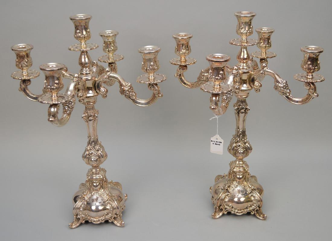 PAIR HAZORFIM ISRAELI STERLING 5 LIGHT CANDELABRA. (1 of 6)
