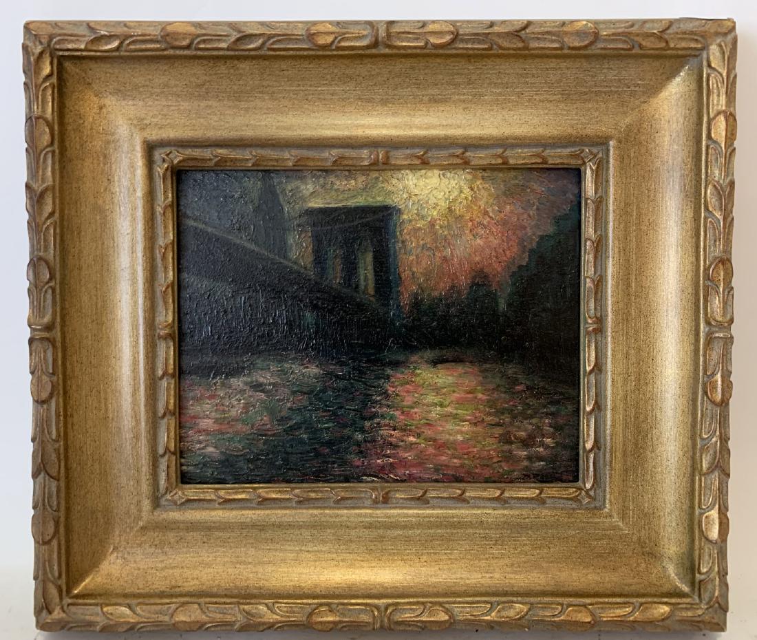 American School Antique Painting of Brooklyn Bridge, (1 of 5)