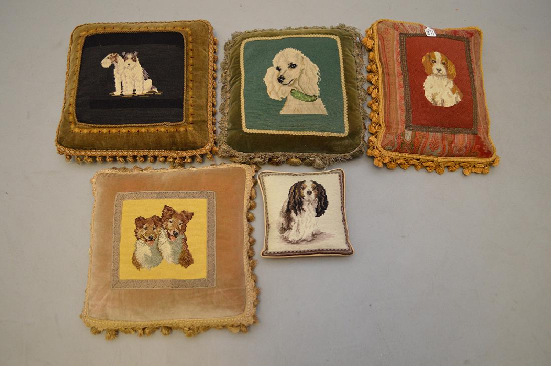 5 decorative vintage needlepoint "dog" pillows largest (1 of 6)