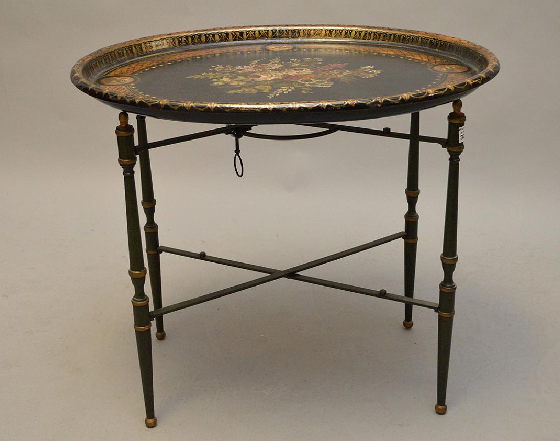 Handpainted paper mache oval tray on custom stand, (1 of 8)